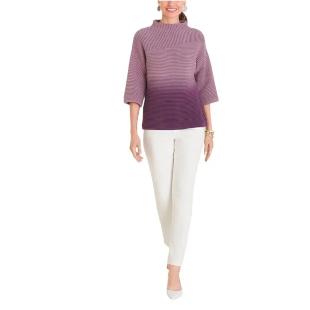 Chico's Violet Ombre Mock-Neck Ribbed Soft Pullover Sweater, size 2